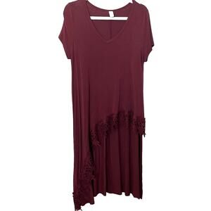 CY FASHION CAP SLEEVE, HIGH-LOW ASYMMETRICAL MAXI DRESS, WOMENS, M, CRANBERRY